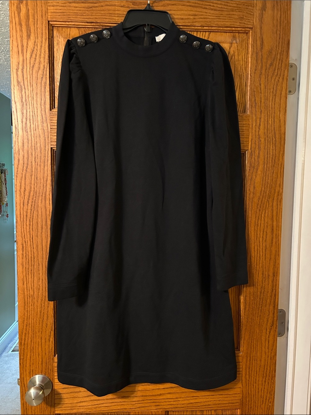 LOFT Black Long-Sleeve Shift Dress with Shoulder Buttons